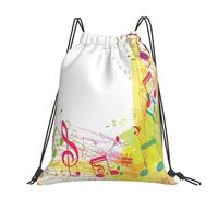 CHANGLEI Abstract Music Themed Large Casual Drawstring Backpack With Print,Water-Resistant Polyester,Lightweight Durable,Black Contrast Back For Gym,Yoga,Travel