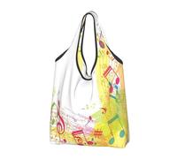 CHANGLEI Abstract Music Themed Reusable Foldable Shopping Bag With All-Over Print-Waterproof Grocery Tote,Compact Carry Pouch,Holds 50lbs,Eco-Friendly Machine Washable