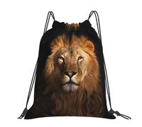 CHANGLEI African Animal Lion Large Casual Drawstring Backpack With Print,Water-Resistant Polyester,Lightweight Durable,Black Contrast Back For Gym,Yoga,Travel