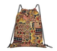 CHANGLEI African Textile Patchwork Large Casual Drawstring Backpack With Print,Water-Resistant Polyester,Lightweight Durable,Black Contrast Back For Gym,Yoga,Travel