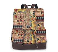 CHANGLEI African Textile Patchwork Women'S Genuine Leather Backpack,Full-Pattern Print,Fashion Casual Daypack For School Travel Work