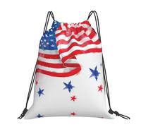CHANGLEI American Flag And Stars Large Casual Drawstring Backpack With Print,Water-Resistant Polyester,Lightweight Durable,Black Contrast Back For Gym,Yoga,Travel