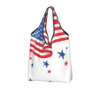 CHANGLEI American Flag And Stars Reusable Foldable Shopping Bag With All-Over Print-Waterproof Grocery Tote,Compact Carry Pouch,Holds 50lbs,Eco-Friendly Machine Washable