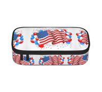 CHANGLEI American Flag Balloons Large Capacity Pencil Case, Oxford-Cloth Sturdy Stationery Pouch with Removable Divider Mesh Pocket,Multi-Compartment Waterproof Pen Bag
