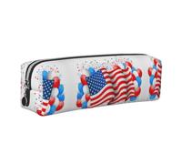 CHANGLEI American Flag Balloons Minimalist All-Over Print Cross-Grain PVC Leather Zipper Pencil Case, Soft Lined Portable Pen Pouch Stationery Bag
