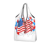 CHANGLEI American Flag Balloons Reusable Foldable Shopping Bag With All-Over Print-Waterproof Grocery Tote,Compact Carry Pouch,Holds 50lbs,Eco-Friendly Machine Washable