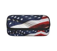 CHANGLEI American Flag Large Capacity Pencil Case, Oxford-Cloth Sturdy Stationery Pouch with Removable Divider Mesh Pocket,Multi-Compartment Waterproof Pen Bag
