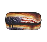 CHANGLEI American Flag Large Capacity Pencil Case, Oxford-Cloth Sturdy Stationery Pouch with Removable Divider Mesh Pocket,Multi-Compartment Waterproof Pen Bag