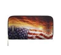 CHANGLEI American Flag Long Zip Around Pu Leather Clutch Wallet for Women,Multi-Functional Purse with Coin Pocket, Multiple Card Slots and Organizer Compartments