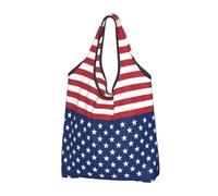 CHANGLEI American Flag Stars Stripes Reusable Foldable Shopping Bag With All-Over Print-Waterproof Grocery Tote,Compact Carry Pouch,Holds 50lbs,Eco-Friendly Machine Washable