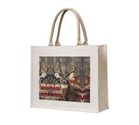 CHANGLEI Americana Flag Deer Eco-Friendly Heavy Duty Canvas Tote Bag,Large Reusable Shopping Bag With Double-Sided Print,Durable Comfortable Carry Handles