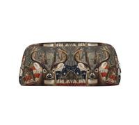 CHANGLEI Americana Flag Deer Personalised Leather Pencil Case for Girls Boys,Printed Lightweight Pencil Stationery Case