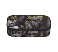 CHANGLEI Animal Bear Print Large Capacity Pencil Case, Oxford-Cloth Sturdy Stationery Pouch with Removable Divider Mesh Pocket,Multi-Compartment Waterproof Pen Bag