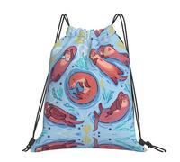 CHANGLEI Animal Cute Brown Otters Large Casual Drawstring Backpack With Print,Water-Resistant Polyester,Lightweight Durable,Black Contrast Back For Gym,Yoga,Travel