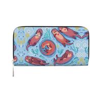 CHANGLEI Animal Cute Brown Otters Long Zip Around Pu Leather Clutch Wallet for Women,Multi-Functional Purse with Coin Pocket, Multiple Card Slots and Organizer Compartments