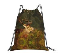CHANGLEI Animal Deer Large Casual Drawstring Backpack With Print,Water-Resistant Polyester,Lightweight Durable,Black Contrast Back For Gym,Yoga,Travel