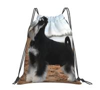 CHANGLEI Animal Schnauzer Dog Large Casual Drawstring Backpack With Print,Water-Resistant Polyester,Lightweight Durable,Black Contrast Back For Gym,Yoga,Travel