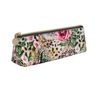 CHANGLEI Animal Tiger Leopard Print Rose Flower Cute Leather Pencil Case for Girls Boys,Printed Personalised Lightweight Pencil Stationery Case