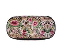 CHANGLEI Animal Tiger Leopard Print Rose Flower Double-Zip Pencil Case with 4 Pen Slots Mesh Pocket,Print Lightweight Durable Polyester Pencil Pouch for School,Office,Or Makeup Organizer