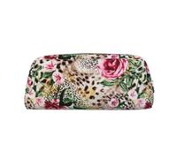 CHANGLEI Animal Tiger Leopard Print Rose Flower Personalised Leather Pencil Case for Girls Boys,Printed Lightweight Pencil Stationery Case