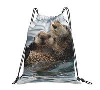 CHANGLEI Animals Swimming Large Casual Drawstring Backpack With Print,Water-Resistant Polyester,Lightweight Durable,Black Contrast Back For Gym,Yoga,Travel