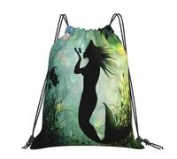 CHANGLEI Animated Mermaid Kissing Fish Large Casual Drawstring Backpack With Print,Water-Resistant Polyester,Lightweight Durable,Black Contrast Back For Gym,Yoga,Travel