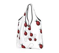 CHANGLEI Art Ladybug Tracks Reusable Foldable Shopping Bag With All-Over Print-Waterproof Grocery Tote,Compact Carry Pouch,Holds 50lbs,Eco-Friendly Machine Washable