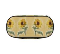 CHANGLEI Art Sunflower Double-Zip Pencil Case with 4 Pen Slots Mesh Pocket,Print Lightweight Durable Polyester Pencil Pouch for School,Office,Or Makeup Organizer