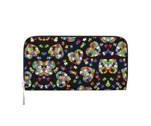 CHANGLEI Autism Awareness Puzzle Pieces Heart Long Zip Around Pu Leather Clutch Wallet for Women,Multi-Functional Purse with Coin Pocket, Multiple Card Slots and Organizer Compartments