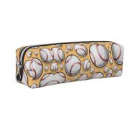 CHANGLEI Baseball Pattern Softball Ball Sport Design Minimalist All-Over Print Cross-Grain PVC Leather Zipper Pencil Case, Soft Lined Portable Pen Pouch Stationery Bag