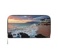 CHANGLEI Beach Maui Hawaii Sunset Clouds Long Zip Around Pu Leather Clutch Wallet for Women,Multi-Functional Purse with Coin Pocket, Multiple Card Slots and Organizer Compartments