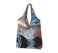 CHANGLEI Beach Maui Hawaii Sunset Clouds Reusable Foldable Shopping Bag With All-Over Print-Waterproof Grocery Tote,Compact Carry Pouch,Holds 50lbs,Eco-Friendly Machine Washable
