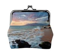 CHANGLEI Beach Maui Hawaii Sunset Clouds Women's Bifold Kiss Lock Coin Purse-Double-Sided Printed Leather Small Wallet for Cards,Cash,Coins-Secure Clasp Closure for Women Or Girls