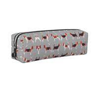CHANGLEI Beagle Patterns Minimalist All-Over Print Cross-Grain PVC Leather Zipper Pencil Case, Soft Lined Portable Pen Pouch Stationery Bag
