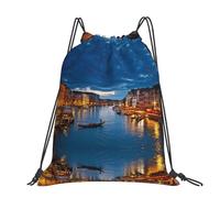 CHANGLEI Beautiful Grand Canal Landscape Large Casual Drawstring Backpack With Print,Water-Resistant Polyester,Lightweight Durable,Black Contrast Back For Gym,Yoga,Travel
