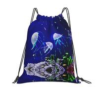 CHANGLEI Beautiful Jellyfish Large Casual Drawstring Backpack With Print,Water-Resistant Polyester,Lightweight Durable,Black Contrast Back For Gym,Yoga,Travel