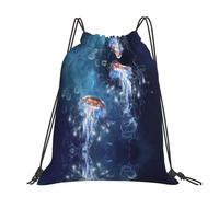 CHANGLEI Beautiful Jellyfish Large Casual Drawstring Backpack With Print,Water-Resistant Polyester,Lightweight Durable,Black Contrast Back For Gym,Yoga,Travel