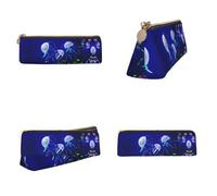 CHANGLEI Beautiful Jellyfish Printed Triangular Pencil Case,Cross Texture Pu Leather Cosmetic Pouch, Large Capacity Pen Bag with Zipper