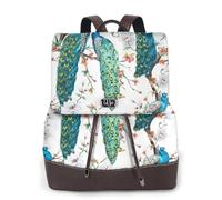 CHANGLEI Beautiful Peacock Flowers Women'S Genuine Leather Backpack,Full-Pattern Print,Fashion Casual Daypack For School Travel Work