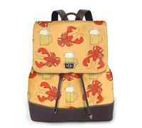 CHANGLEI Beer And Crawfish Pattern Women'S Genuine Leather Backpack,Full-Pattern Print,Fashion Casual Daypack For School Travel Work