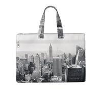 CHANGLEI Black And White New York Full Art Print Canvas Document Bag, Dual Zipper Pocket Tote Bag, Large Capacity Portable File Organizer 11x15inch