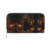 CHANGLEI Black Cat Long Zip Around Pu Leather Clutch Wallet for Women,Multi-Functional Purse with Coin Pocket, Multiple Card Slots and Organizer Compartments