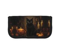 CHANGLEI Black Cat Sturdy Canvas Pencil Case with Full-Print Design,Double Zip Closure, Black Border Contrasting Design Multi-Use Organizer
