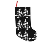 CHANGLEI Black White Formula Checkered Flags Pattern Large Christmas Stocking,Personalized 18 Inch Polyester Festive Sock With Hanging Loop For Fireplace Mantle,Xmas Decor