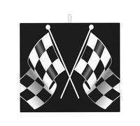 CHANGLEI Black White Formula Checkered Flags Pattern Water Absorbing Kitchen Mat, Fast Drying Dish Drying Mat With Non-Slip Back,Absorbent Microfiber Countertop Protector 18x16 In