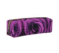 CHANGLEI Bloom Rose Flower Minimalist All-Over Print Cross-Grain PVC Leather Zipper Pencil Case, Soft Lined Portable Pen Pouch Stationery Bag