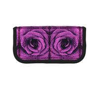 CHANGLEI Bloom Rose Flower Sturdy Canvas Pencil Case with Full-Print Design,Double Zip Closure, Black Border Contrasting Design Multi-Use Organizer