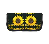 CHANGLEI Bloom Sunflower Large Capacity Canvas Pencil Case 19x9x5 Cm,Double Zipper Inner Mesh Pocket Pen Bag,Multi-Purpose Storage Bag