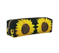 CHANGLEI Bloom Sunflower Minimalist All-Over Print Cross-Grain PVC Leather Zipper Pencil Case, Soft Lined Portable Pen Pouch Stationery Bag