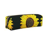 CHANGLEI Bloom Sunflower Minimalist All-Over Print Cross-Grain PVC Leather Zipper Pencil Case, Soft Lined Portable Pen Pouch Stationery Bag